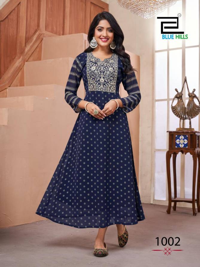 Lakme By Blue Hills Georgette Foil Printed Kurtis Wholesale Clothing Suppliers In India